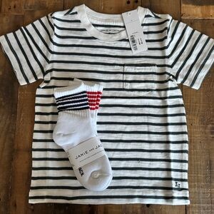 Janie and Jack Striped Kids Tee - Black and White and 2 pairs of NWT Socks